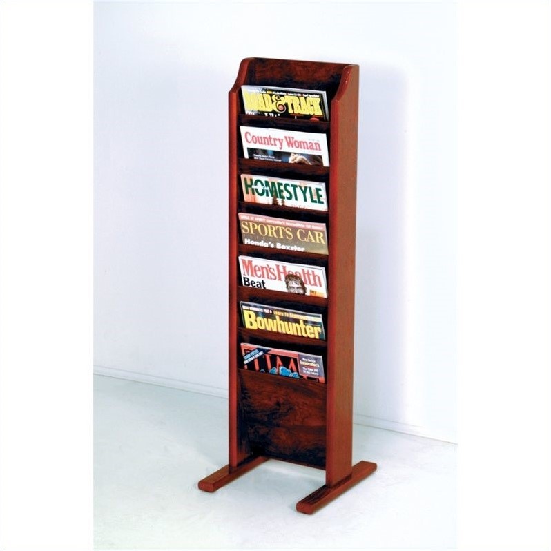 Wooden Mallet Free Standing 7 Pocket Magazine Rack In Mahogany MR7 FSMH