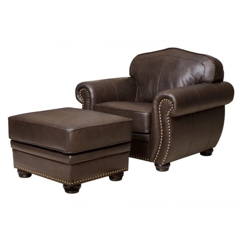 Abbyson Living Pearla Leather Club Arm Chair with Ottoman ...