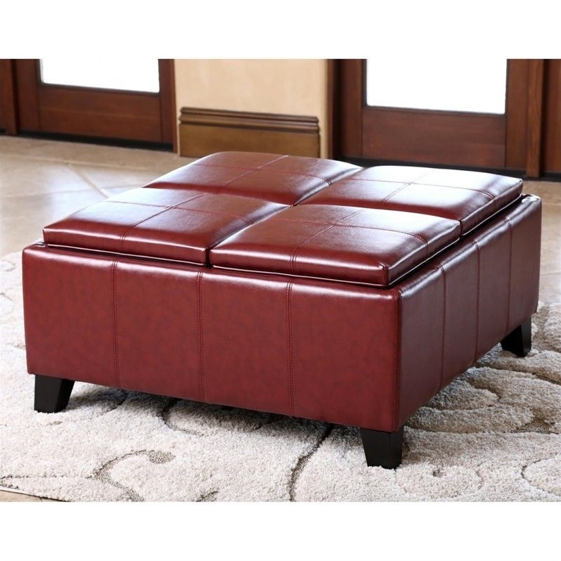 Abbyson Living Trapani Square Faux Leather Ottoman Coffee Table in Red - VS-666-RED