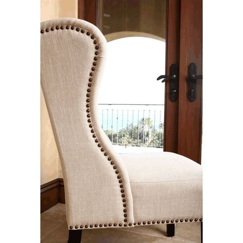 Abbyson Living Kyrra Tufted Linen Wingback Dining Chair In Cream Br Ac1059 Crm