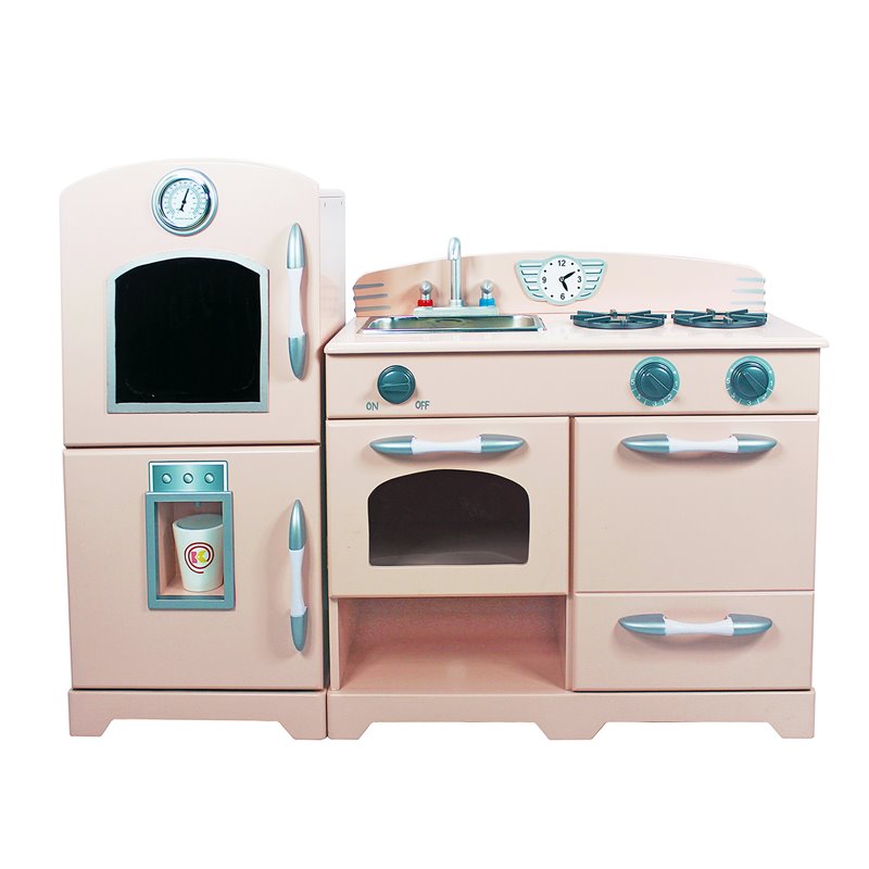 Teamson Kids 2 Piece Retro Wooden Play Kitchen in Pink - TD-11413P