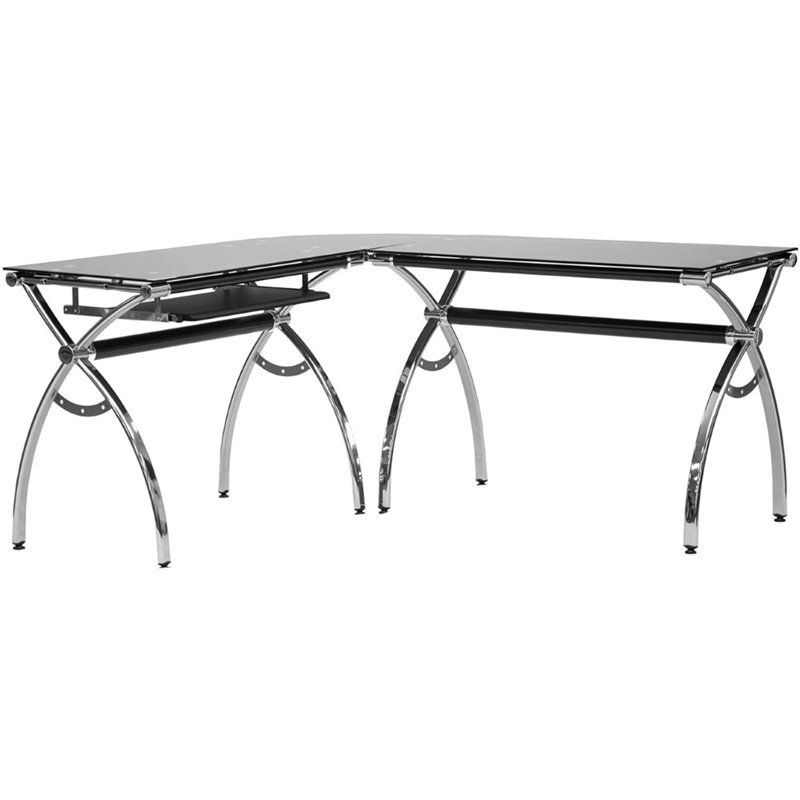 Techni Mobili L Shaped Glass Desk With Chrome Frame In Techni Mobili L Shaped Glass Computer Desk With Chrome Frame