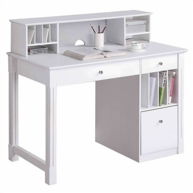Deluxe Solid Wood Desk With Hutch White Walker Edison Solid Wood Desk With Hutch In White Dw48d30 Dhwh
