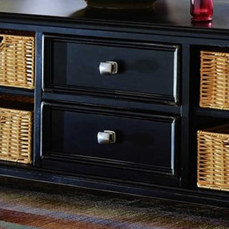 American Drew Camden Black Coffee Table with Wicker ...