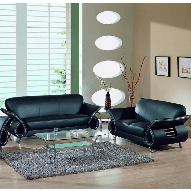 Global Furniture USA Charles 2-Piece Leather Sofa Set in Black - 559-BL ...
