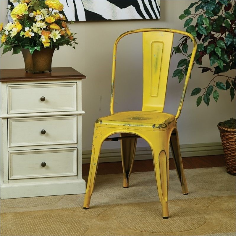 Metal Dining Chair in Antique Yellow (Set of 2) - BRW29A2-AY