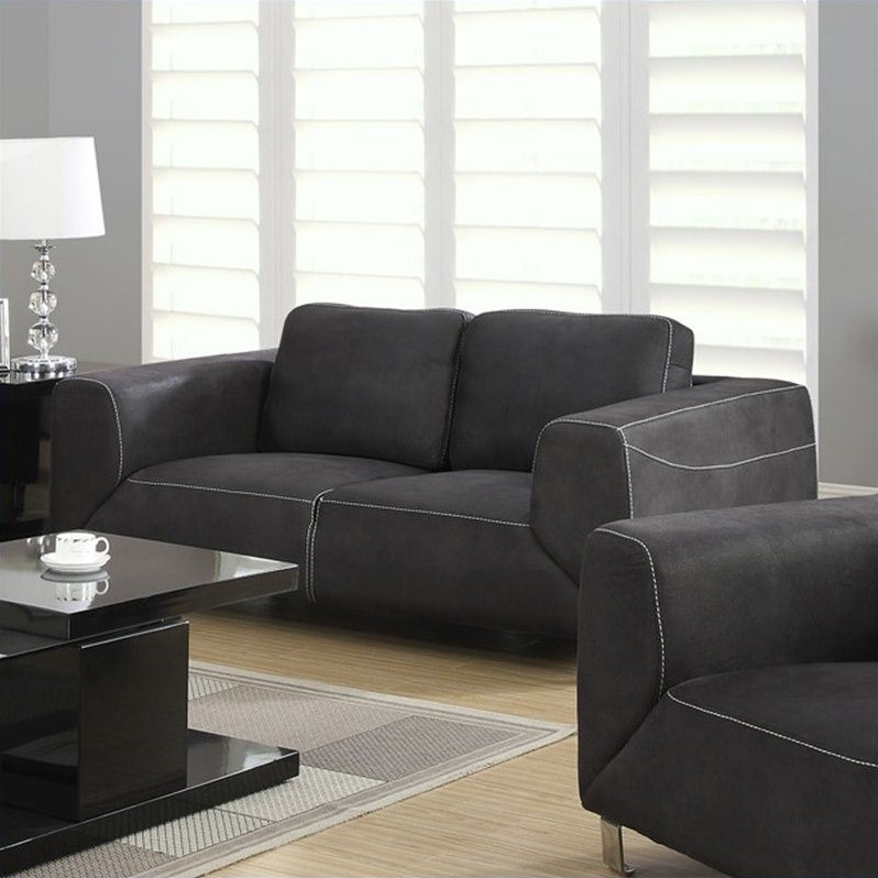 Contrast Micro Suede Love Seat in Charcoal Gray - I8512GY