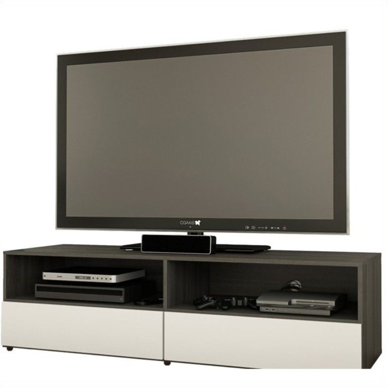 60 TV Stand In White Lacquer Ebony 220133   386081 1 L 