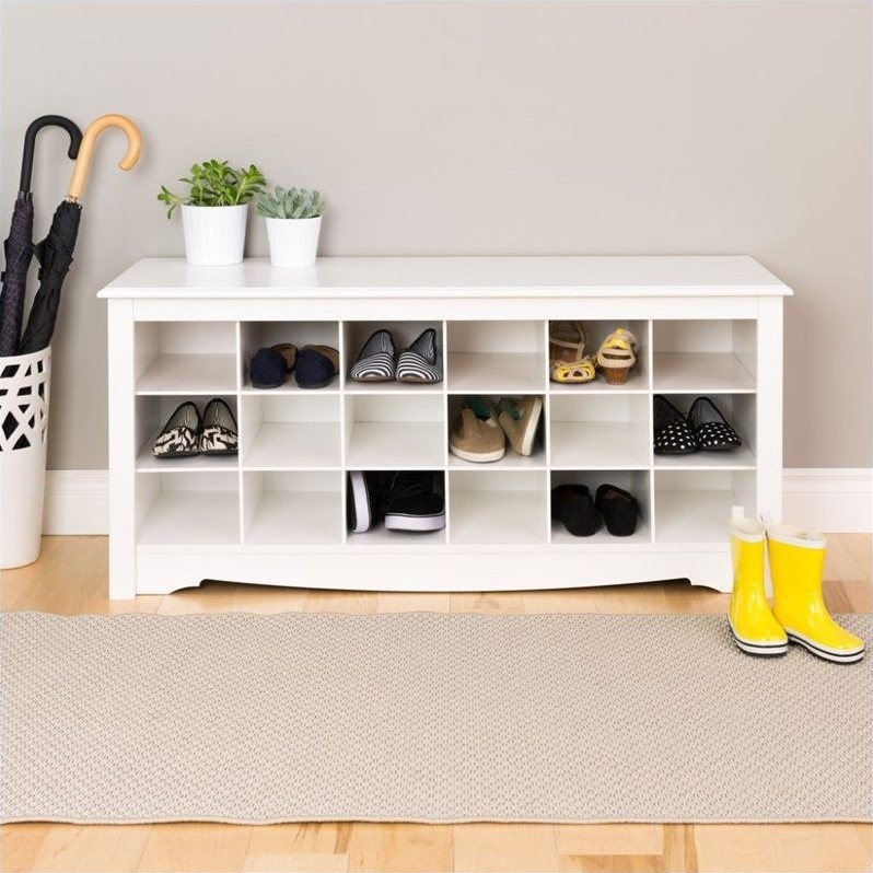 18 Cubby Shoe Storage Bench in White - WSS-4824