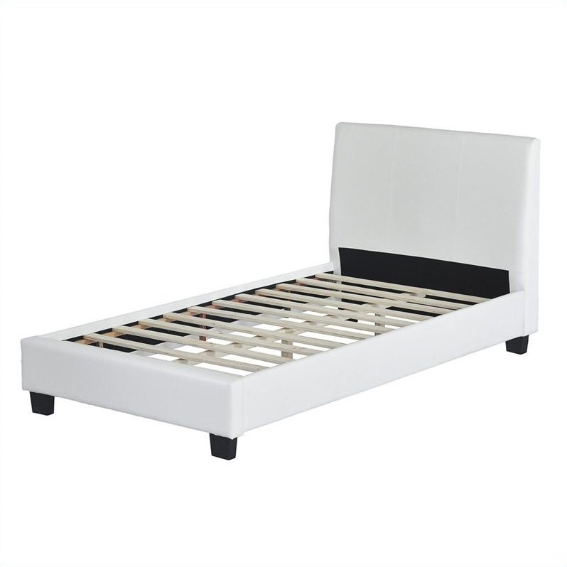 Leatherette Upholstered Twin Bed in White - BIM-919-S