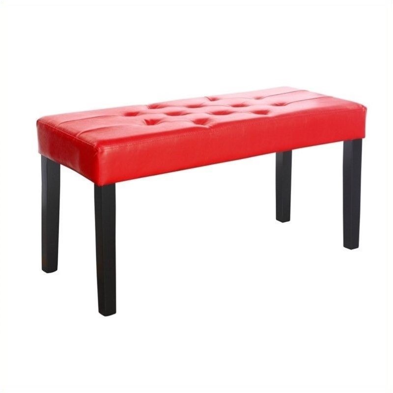 Home Furniture Living Room Ottomans Faux Leather Bench in Red