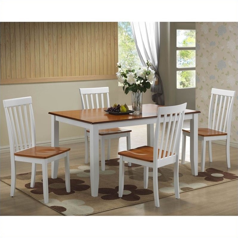 5 Piece Dining Set in White/Honey Oak - 22033