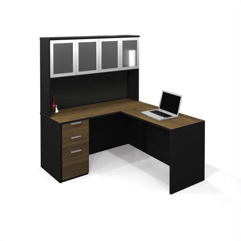 Bestar Pro-Concept L-Shaped Workstation with High Hutch and Pedestal ...