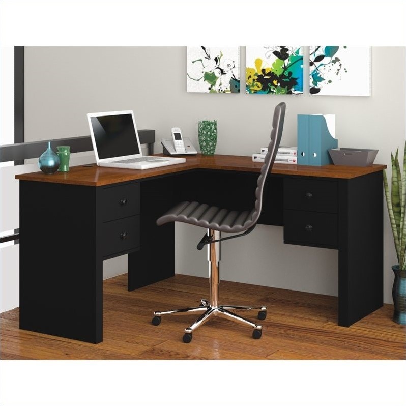 Bestar Somerville LShaped Desk in Black and Tuscany Brown  4542018