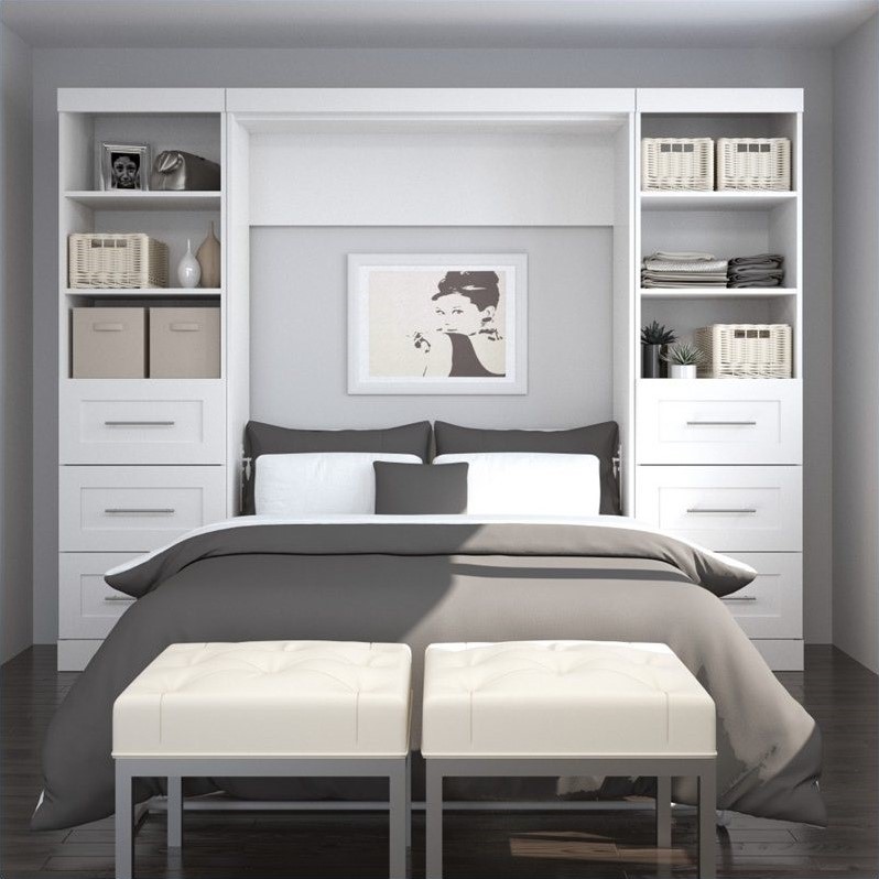 Bestar Pur 109\u0026quot; Full Wall Bed with 2 Piece 6Drawer Storage Unit in White 2689417 Bestar Pur 109\u0026quot; Full Wall Bed with 2 Piece 6Drawer Storage Unit in White 2689417