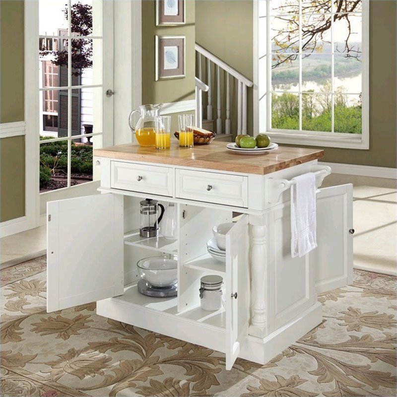 Crosley Oxford Kitchen Island Butcher Block in White - KF30006WH
