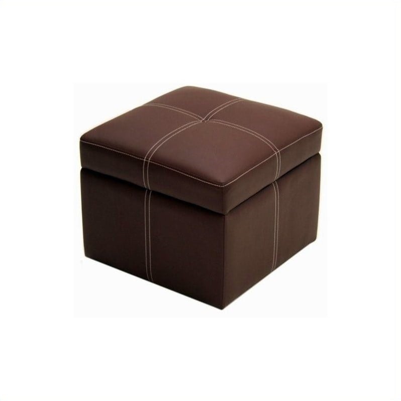 Faux Leather Storage Cube Ottoman in Coffee Brown  2071209