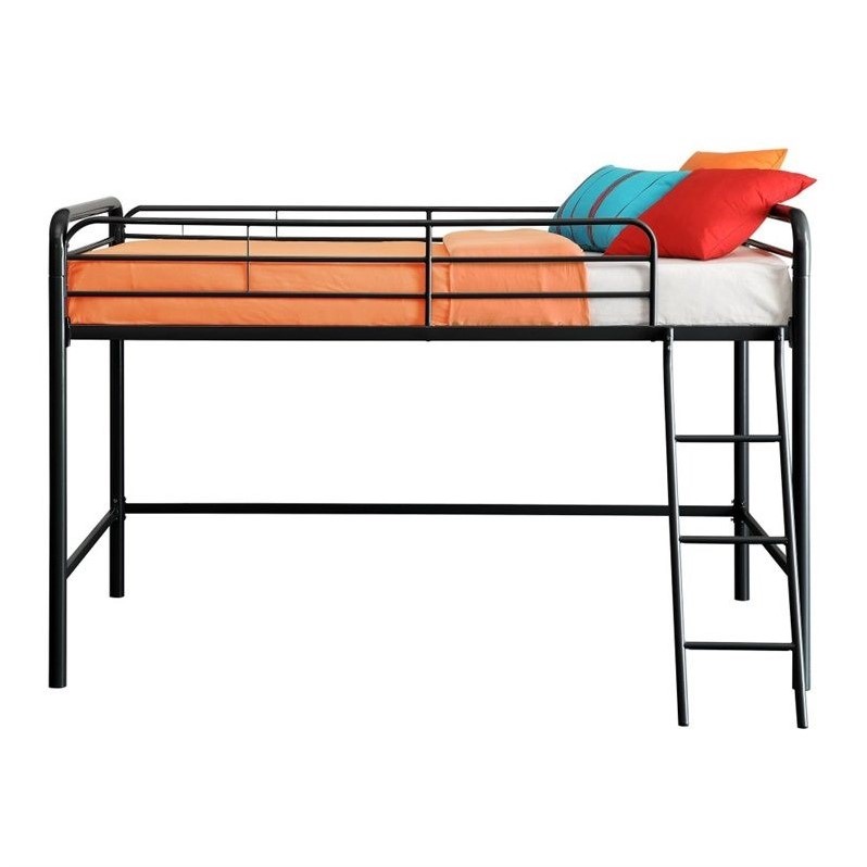 Metal Junior Metal Twin Loft Bed in Black - 5458196