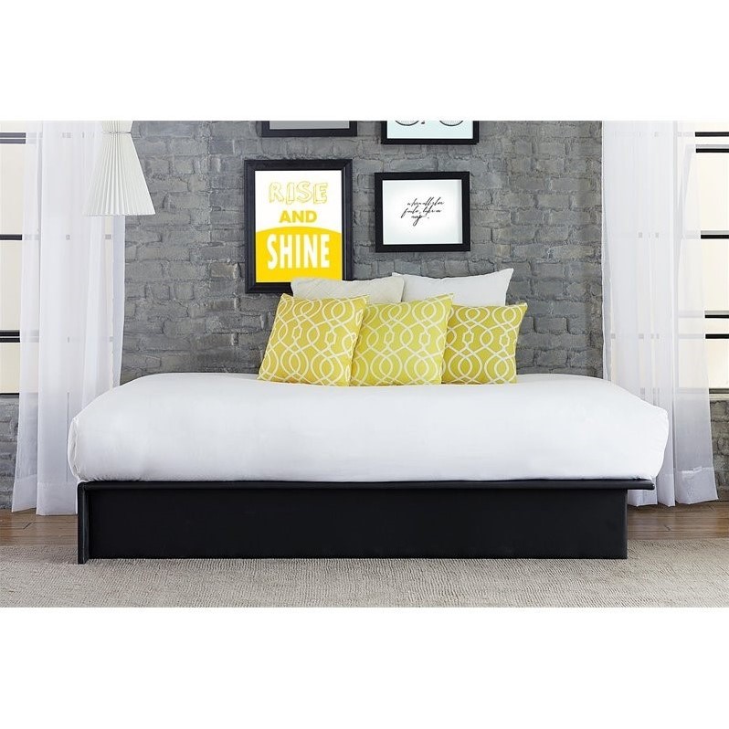 Leather Upholstered Platform Bed in Black - 40250X9