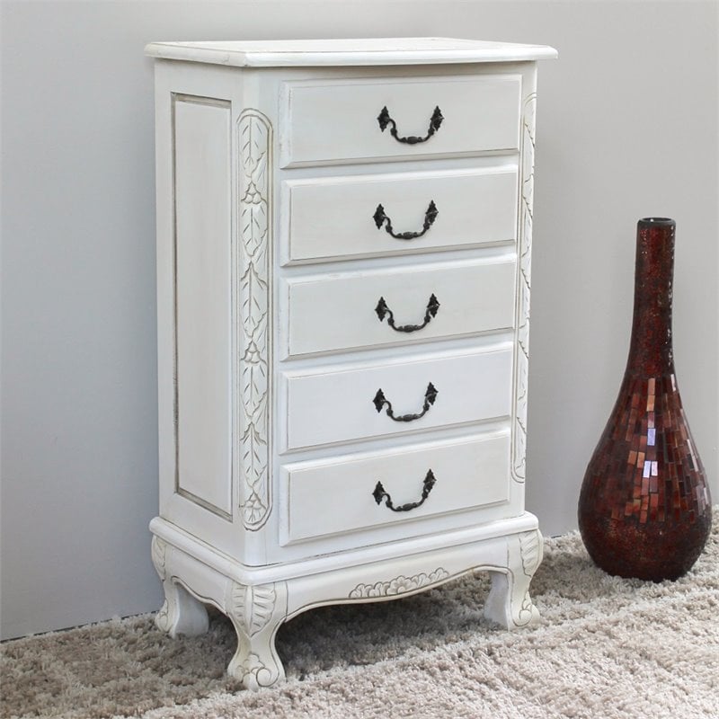 Five Drawer Carved Jewelry Chest in White 3986AW