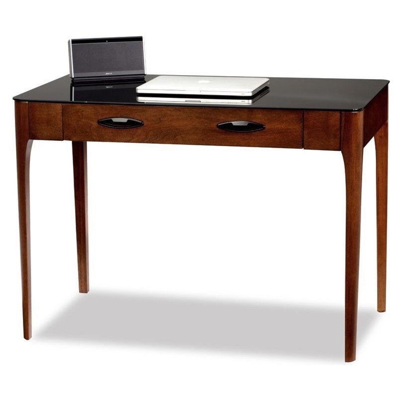 Leick Obsidian Glass Top Writing Desk in Chestnut  11111