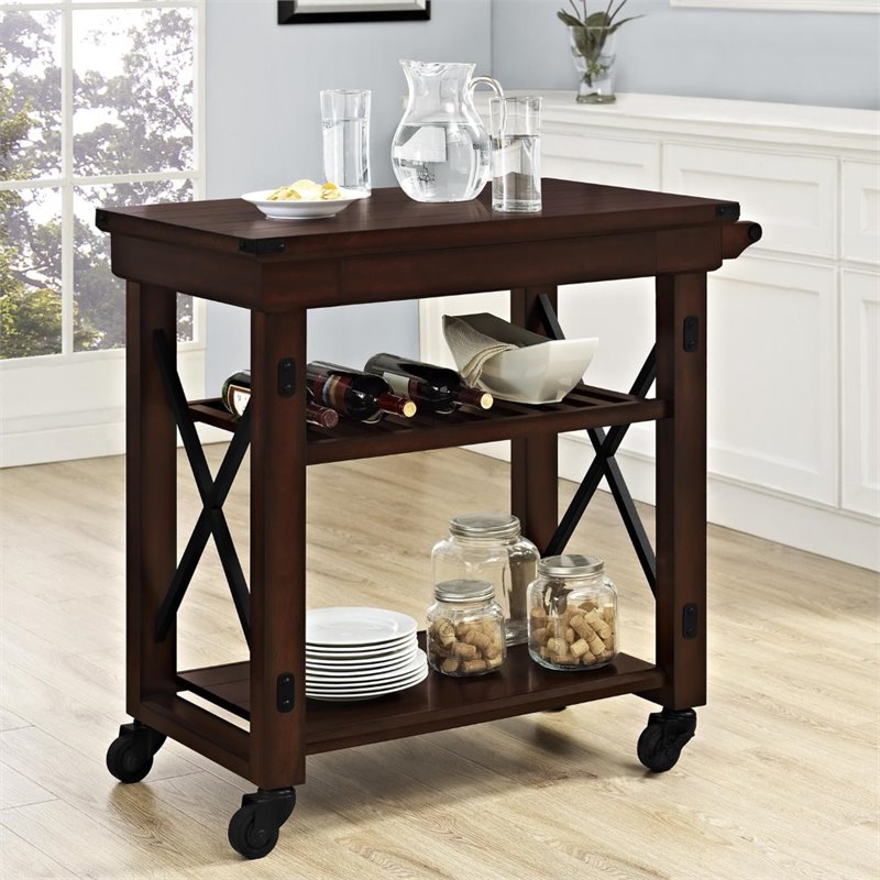 Wood Veneer Multi-purpose Rolling Cart in Mahogany - 5279196COM