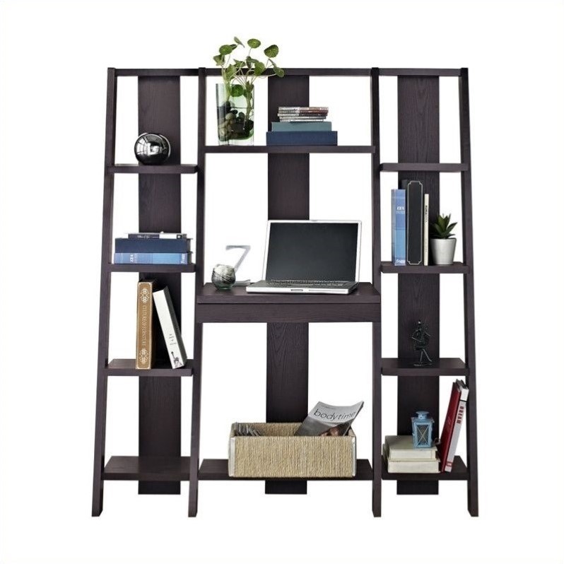 Bookcase with Desk in Espresso Finish - 9802196