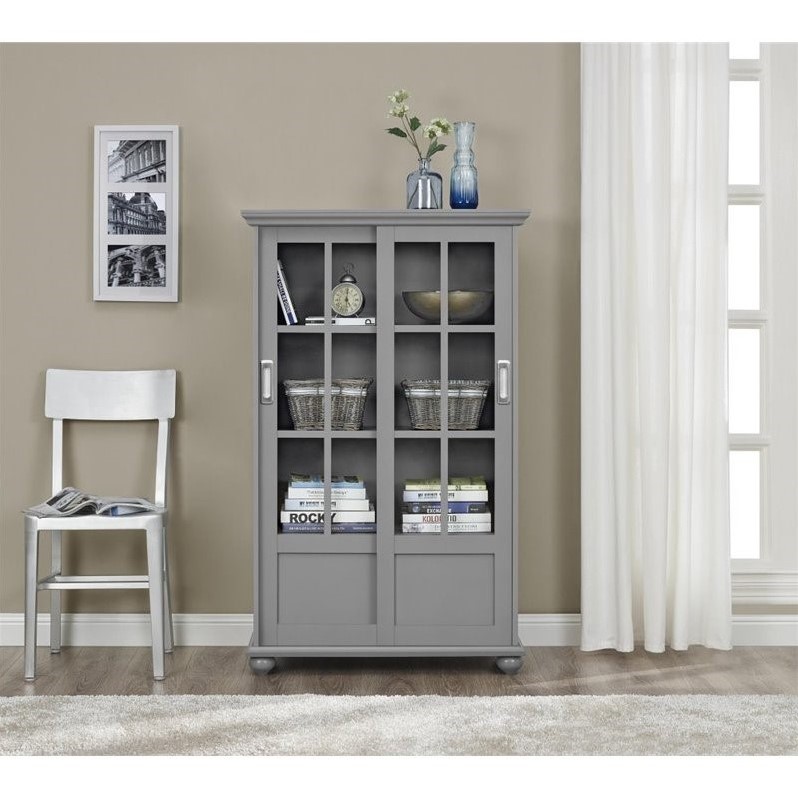 4-Shelf Glass Door Bookcase in Soft Gray - 9448296PCOM