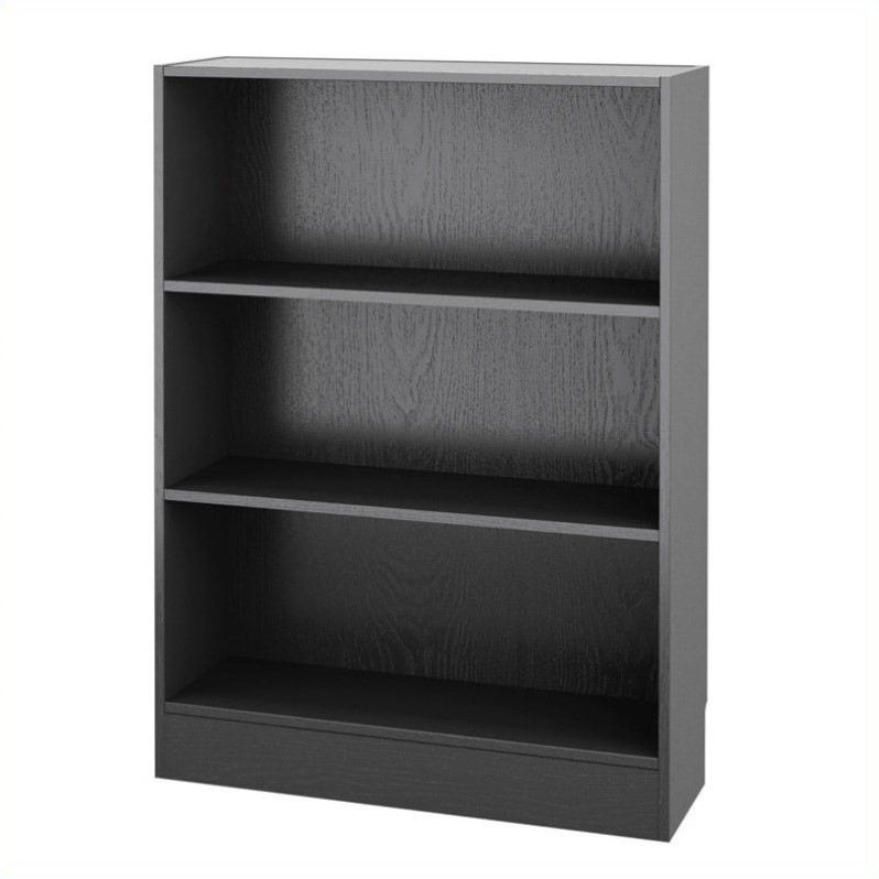 Short Wide 3 Shelf Bookcase in Black Wood Grain - 7177661