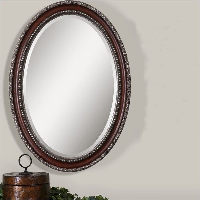 Uttermost Montrose Oval Silver Mirror in Distressed Dark Mahogany - 14196