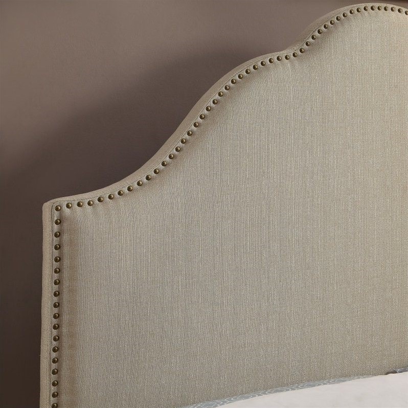 Pri Glam King Fabric Upholstered Nailhead Headboard In Oatmeal Ds