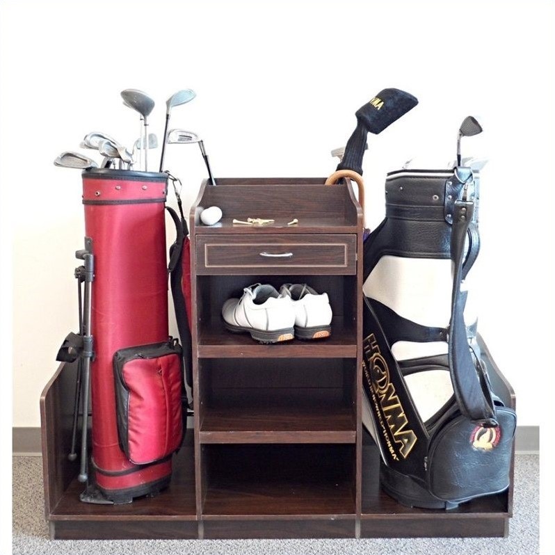 Proman Products Golf Bag Caddie with Two Bags Slot in Medium Walnut ...