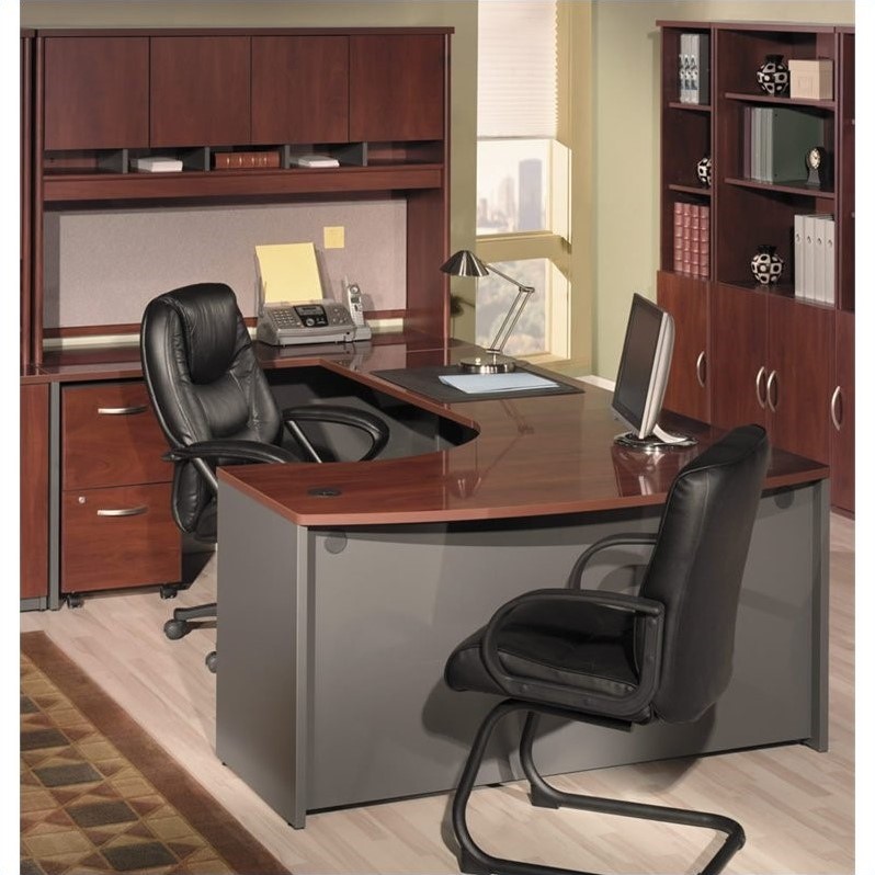 Bush BBF Series C 4-Piece U-Shape Office Desk Set in Hansen Cherry ...