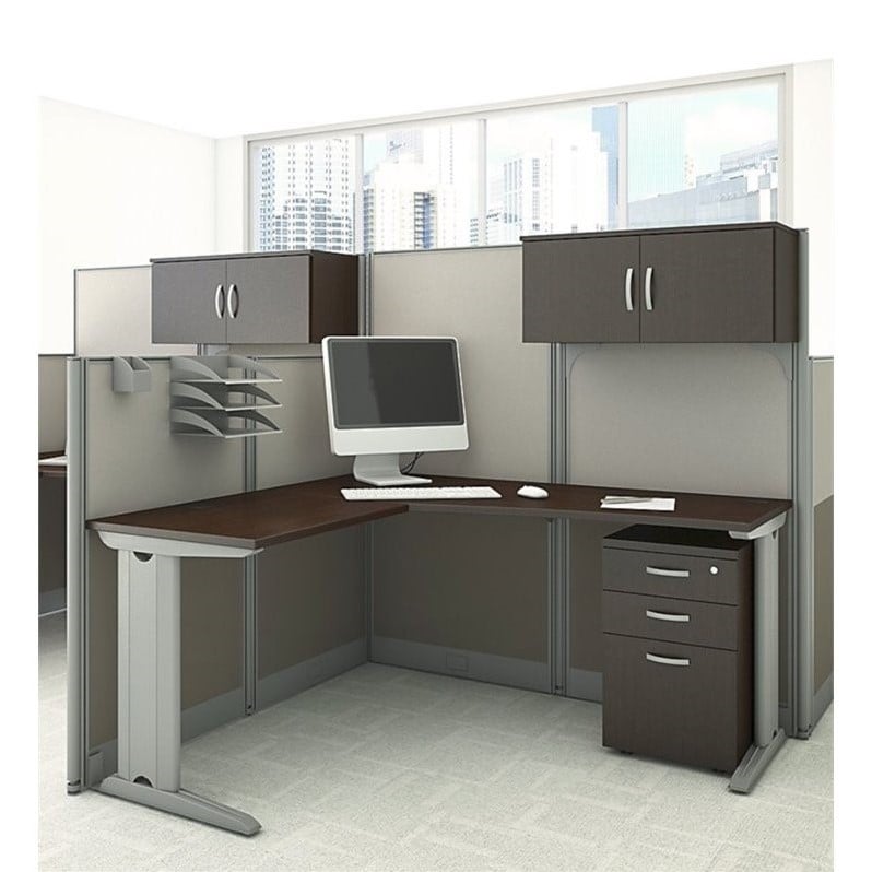 Bush BBF Office-in-an-Hour L Workstation with Storage in Mocha Cherry ...