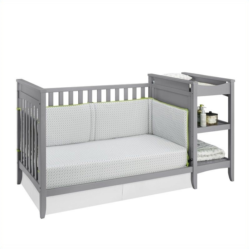 2in1 Convertible Crib and Changing Table Combo Set in Gray DA6790