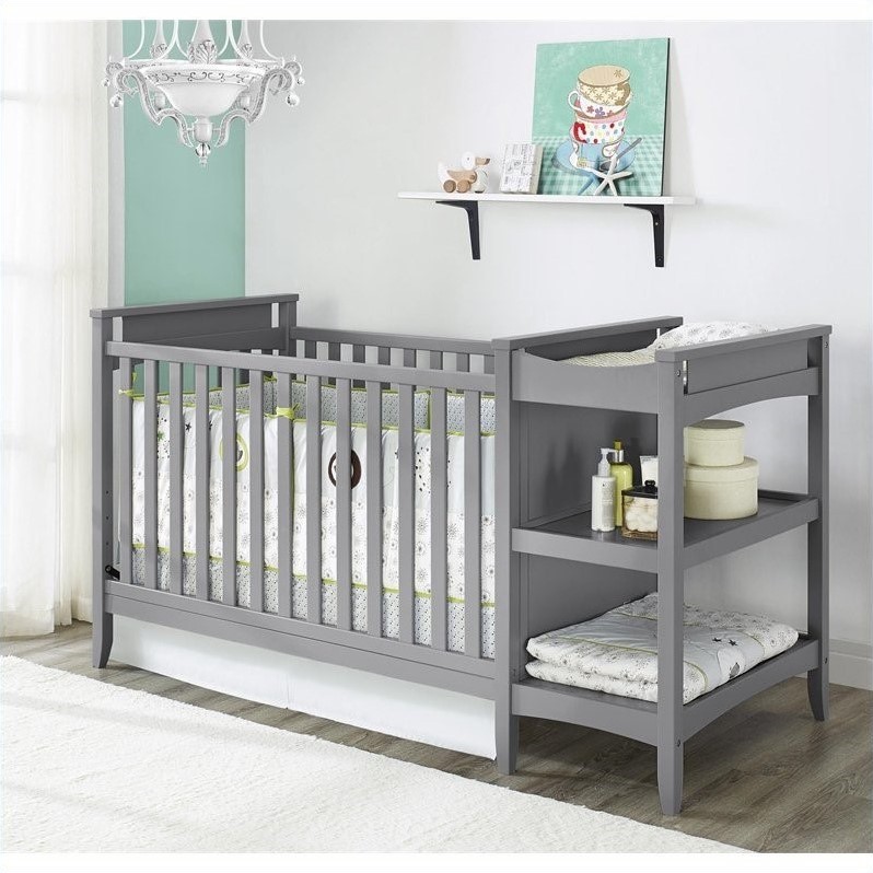 2-in-1 Convertible Crib and Changing Table Combo Set in ...
