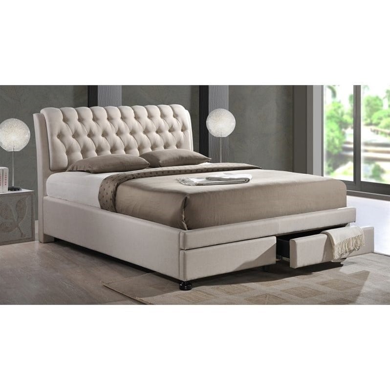 Ainge Upholstered King Storage Bed with Drawers in Beige 