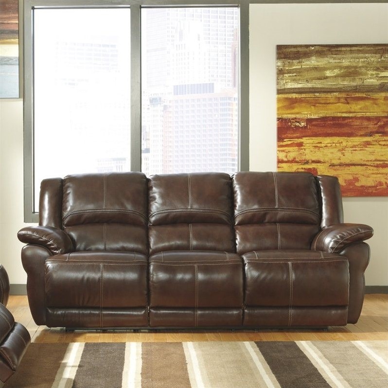 Ashley Furniture Lenoris Leather Power Reclining Sofa in 