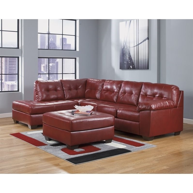 Ashley Furniture Alliston 3 Piece Leather Sectional with Ottoman ...