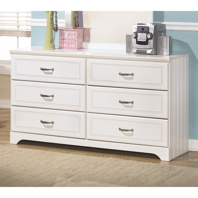 Ashley Lulu 6 Drawer Wood Double Dresser in White B10221