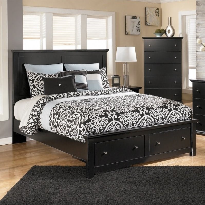 Ashley Maribel Wood Queen Panel Storage Bed in Black - B100-13-B138-54S ...