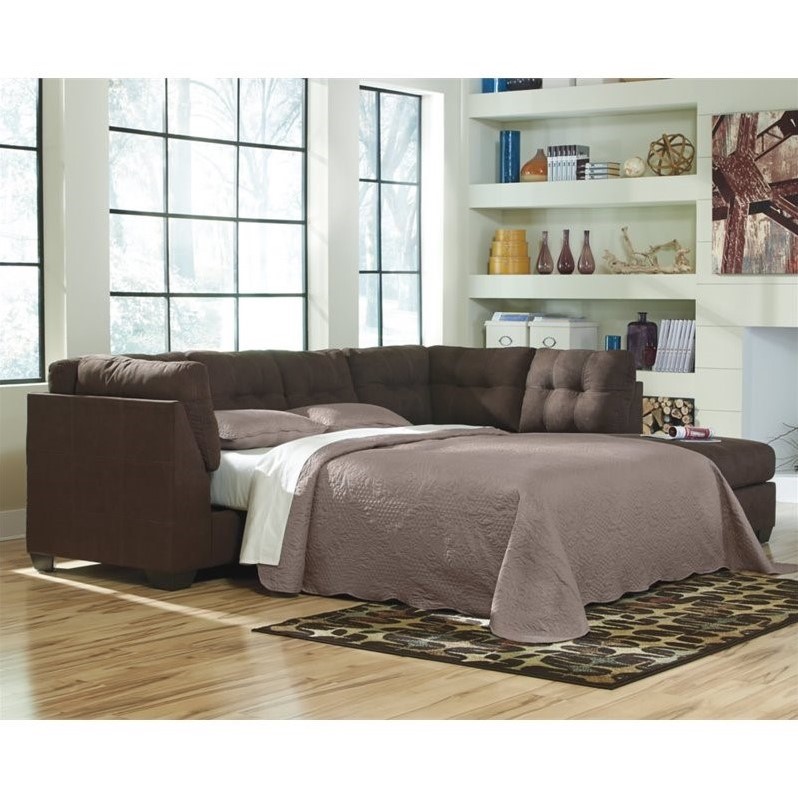 Ashley Maier 2 Piece Right Fabric Chaise Sleeper Sectional in Walnut ...