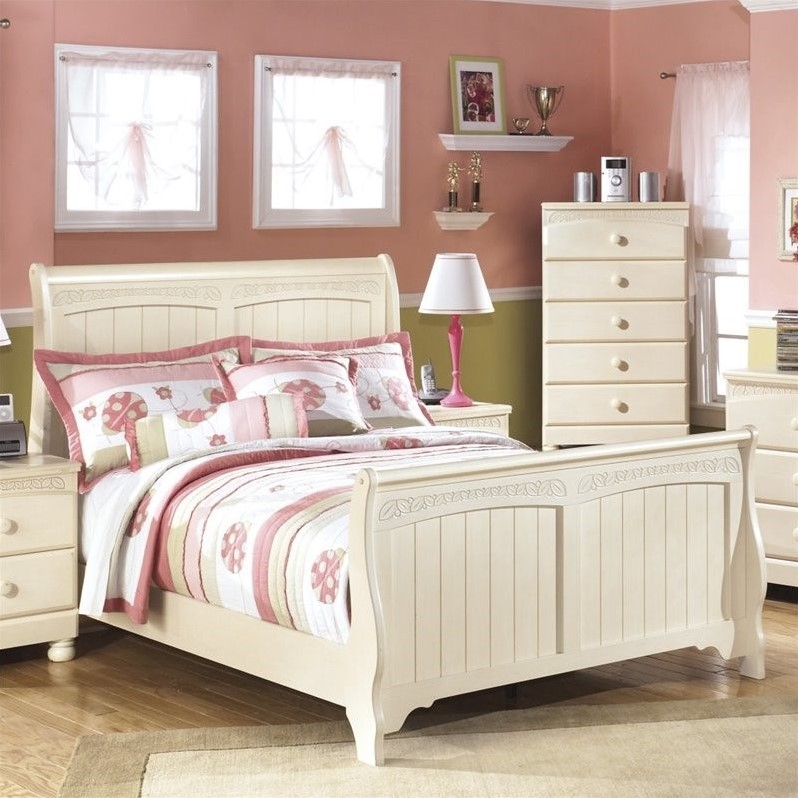 Ashley Cottage Retreat Wood Full Sleigh Bed in Cream - B213-84-87-88-KIT