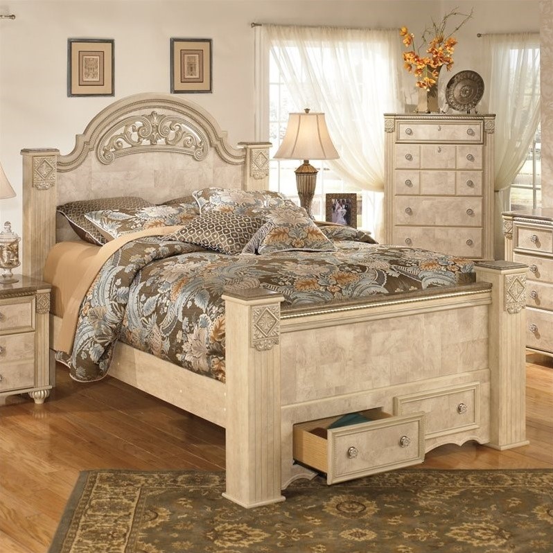 Ashley Saveaha Wood Queen Panel Drawer Bed in Beige - B346-50-64S-67-98-KIT