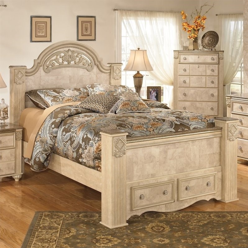 Ashley Saveaha Wood Queen Panel Drawer Bed in Beige - B346-50-64S-67-98-KIT