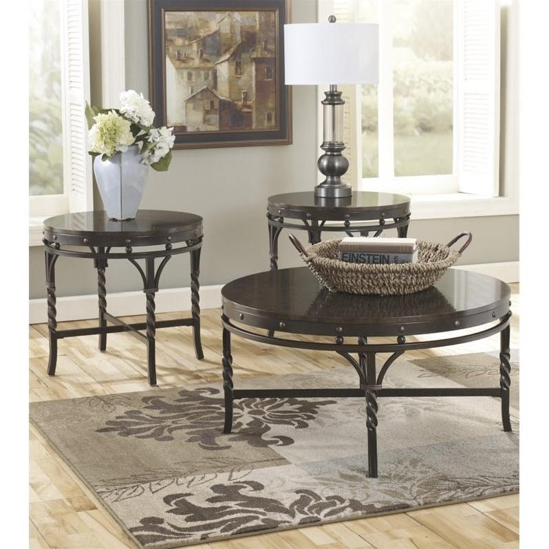 Ashley Brindleton 3 Piece Round Coffee Table Set in Brown - T265-13