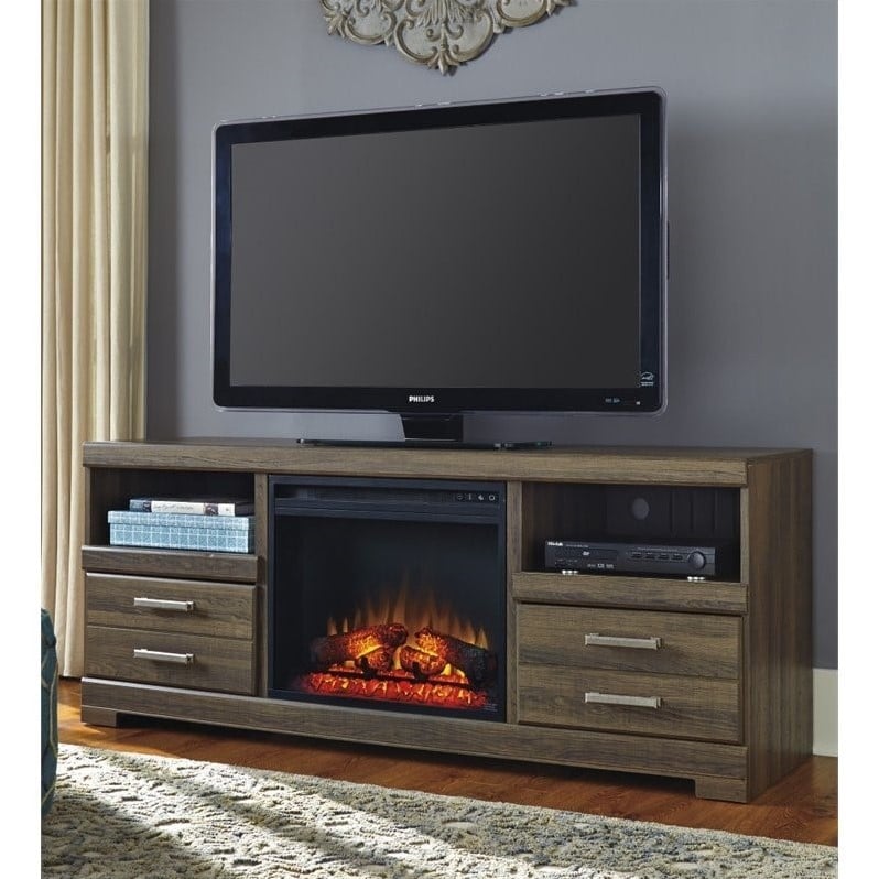  Ashley  Frantin 63 TV Stand  with LED Fireplace in Vintage 