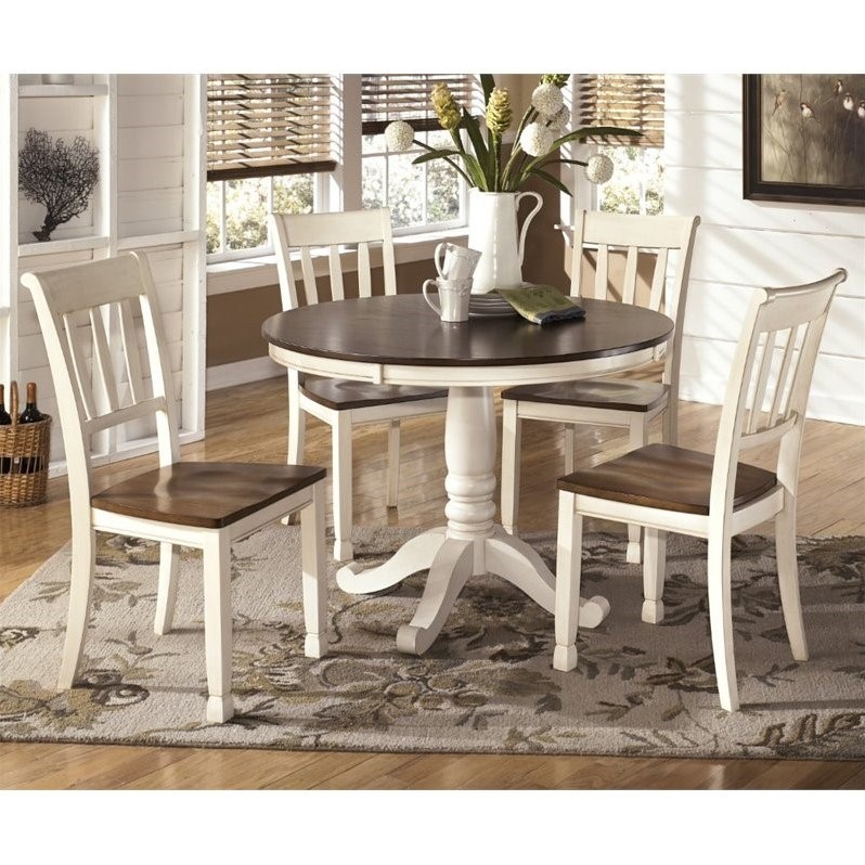 Ashley Whitesburg 5 Piece Round Dining Set in Brown and Cottage White