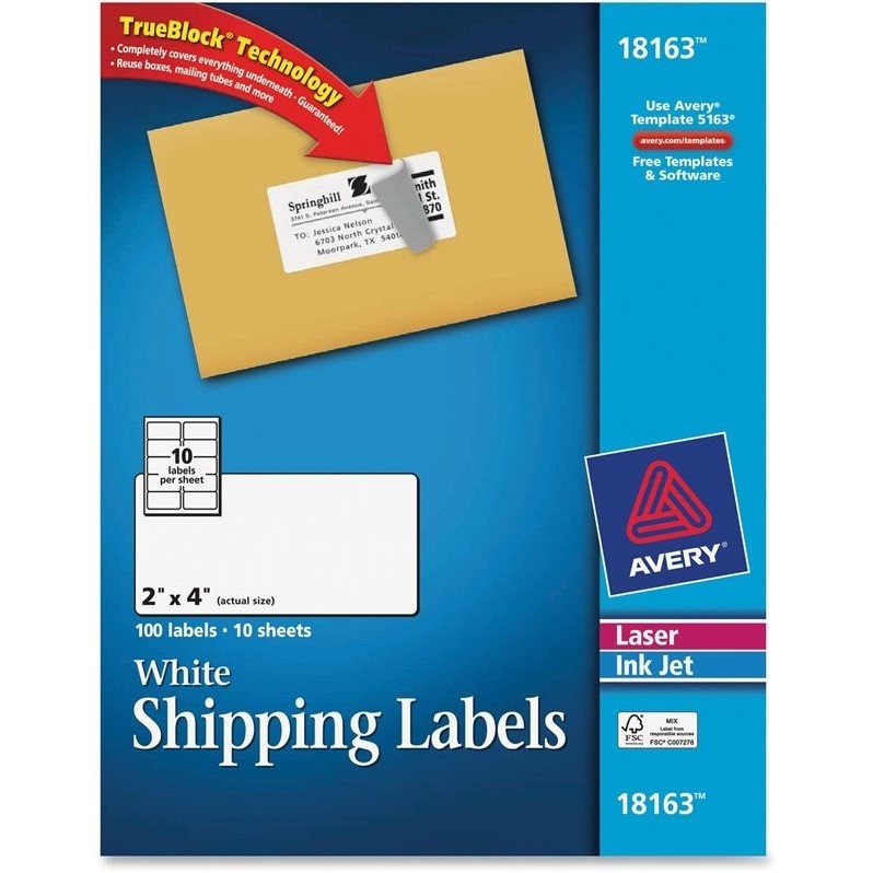 Avery Laserinkjet Printer Shipping Labels Set Of 100 Ave18163 6027