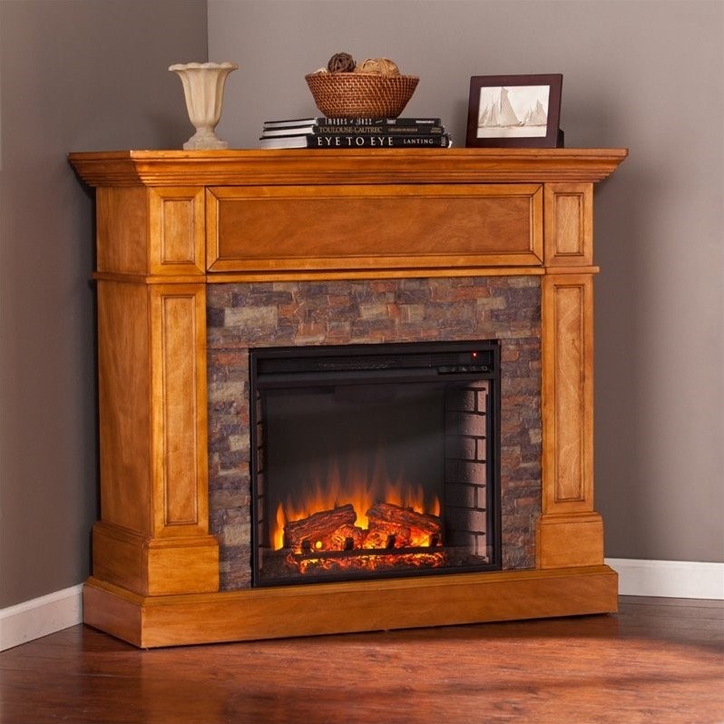 Southern Enterprises Rosedale Faux Stone Fireplace TV Stand in Sienna ...